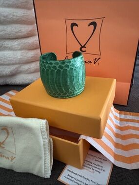 Green Snakeskin Leather Cuff Bracelet Cristina V.